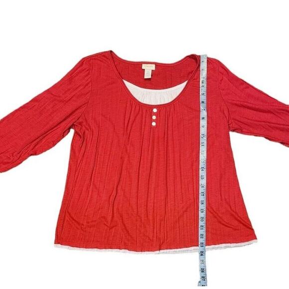 Chico's Women's Red White 3/4 Sleeve Layered Look Soft Knit Blouse Size 2 US L - Picture 7 of 9